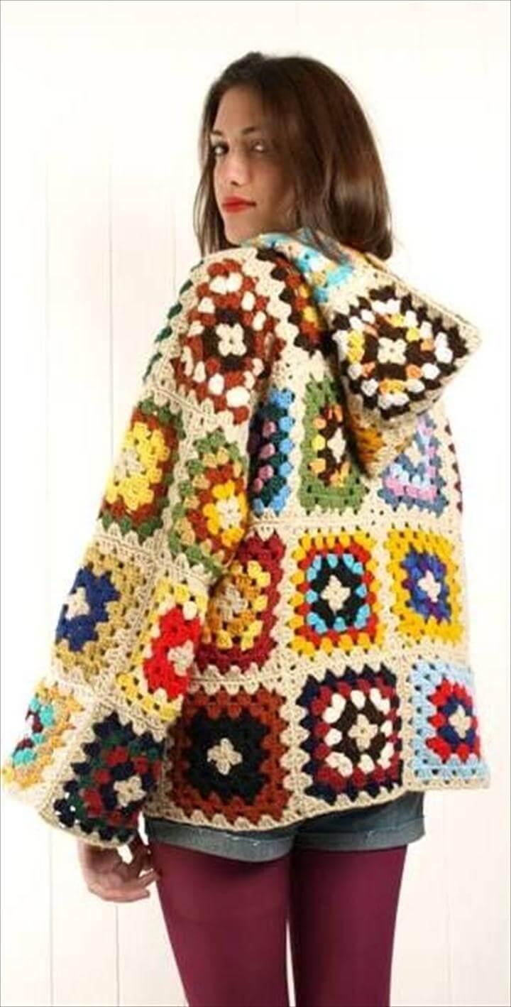 crochet granny square jacket coat free pattern