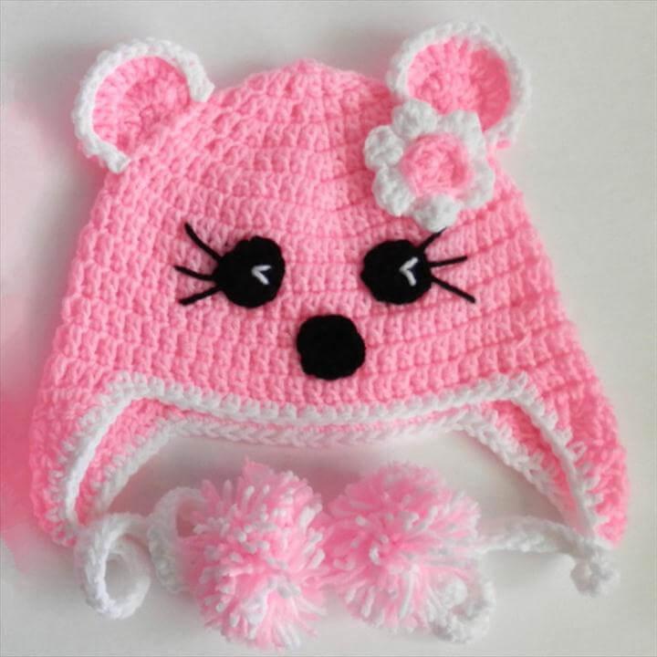 pink crochet cat hat