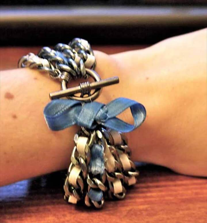 DIY Ribbon & Chain Bracelet