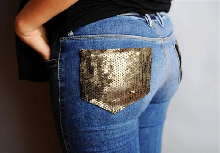 DIY Sequin Pocket Jeans