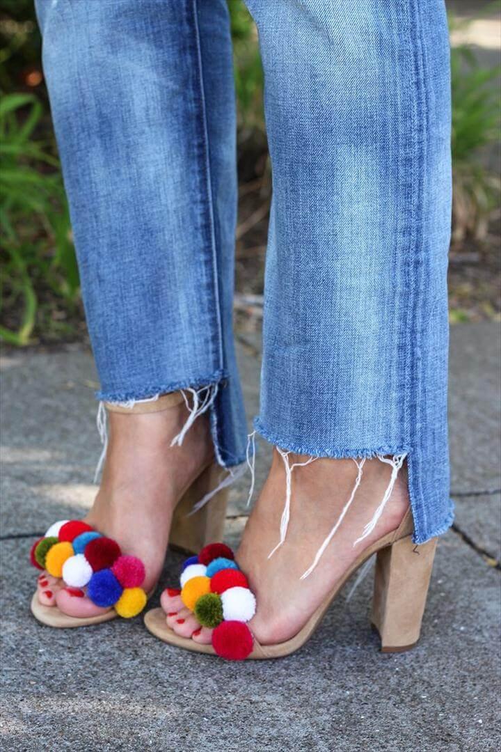 diy fashion, diy pom pom heel