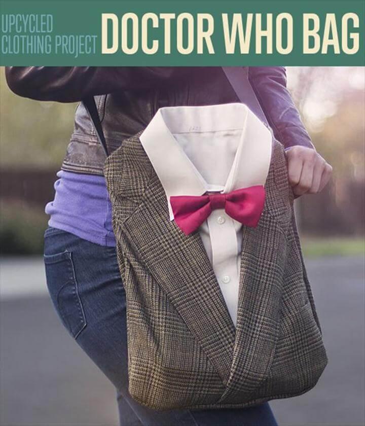DIY Doctor Who Book Bag from Upcycled Clothing, Personalized Tote Bags