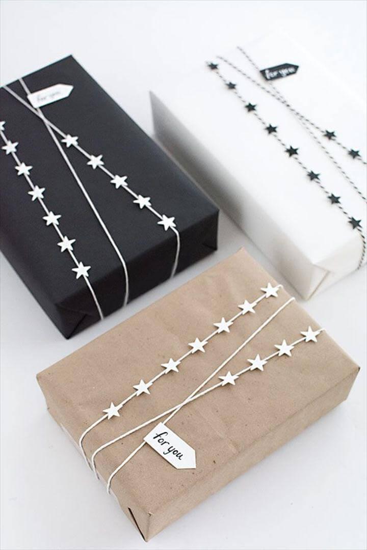 Cool Gift Wrapping Ideas - DIY Star Garland Gift Wrap - Creative Ways To Wrap Presents, DIY Star Garland Gift Wrap