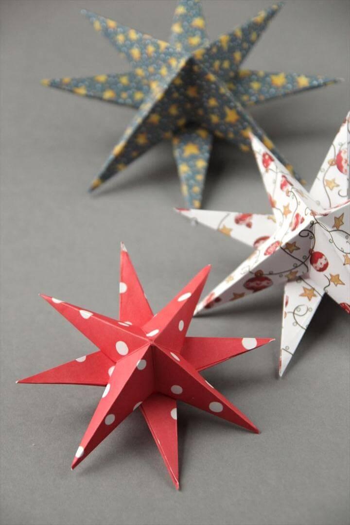 DIY 3D PAPER STAR CHRISTMAS DECORATIONS.