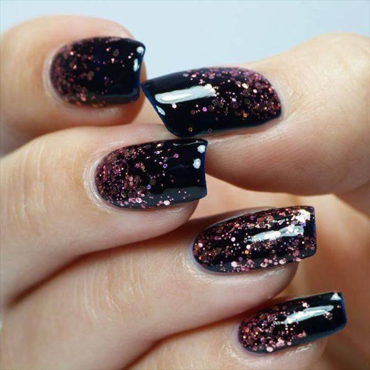 Alluring Glitter Nails with Pink and Black Nail Design