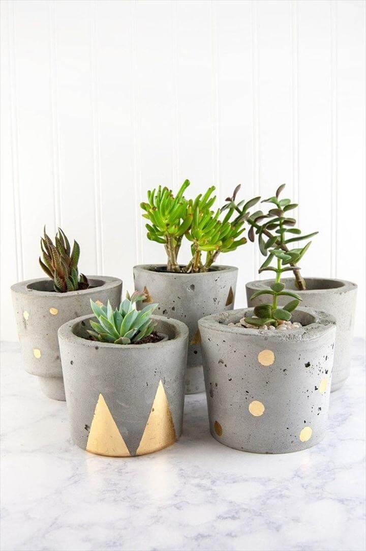 Concrete and Gold DIY Plant Pots
