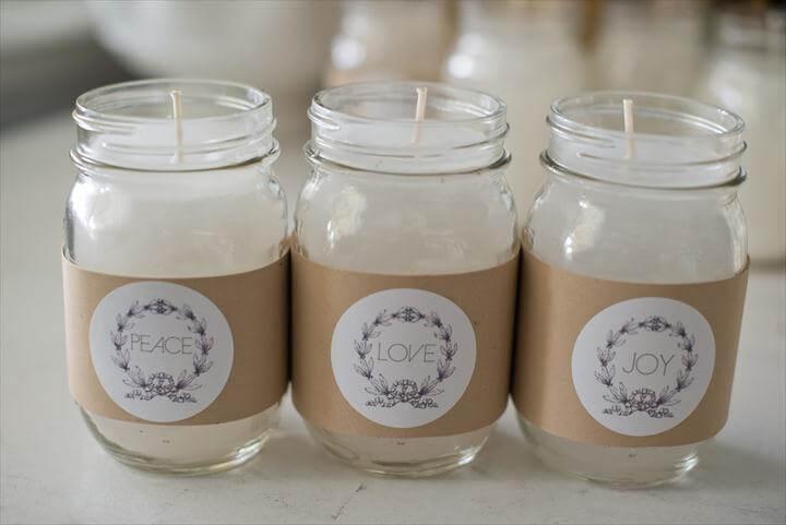 DIY canning jar candle tutorial + FREE printable labels