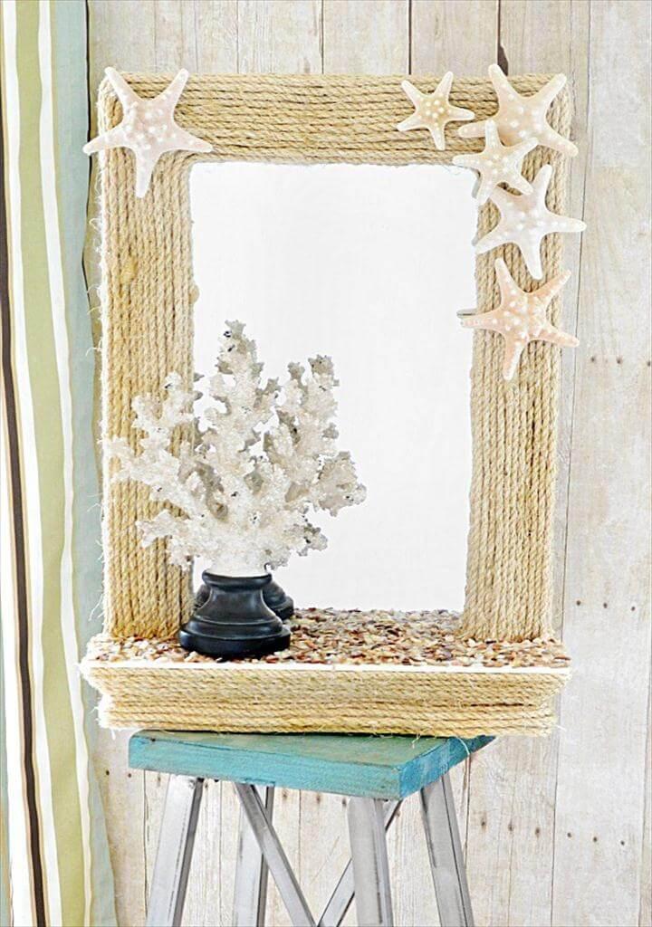 Coastal Rope Mirror Summer Seashell Decor Ideas