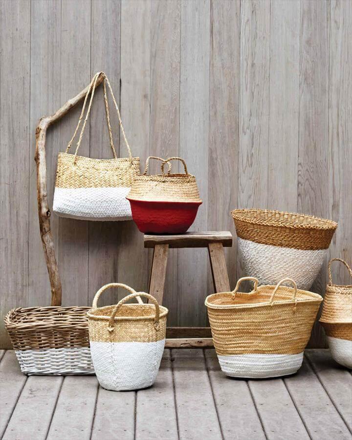 diy handmade basket, dip dyed baket, storage basket
