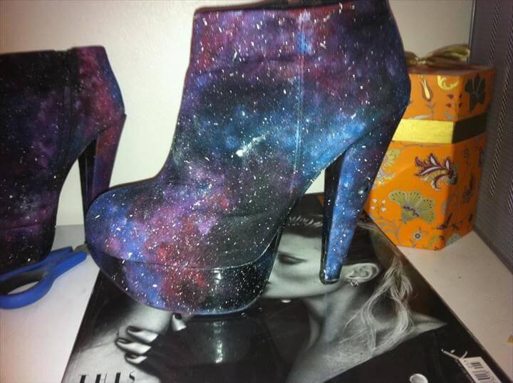 DIY galaxy heeled boots
