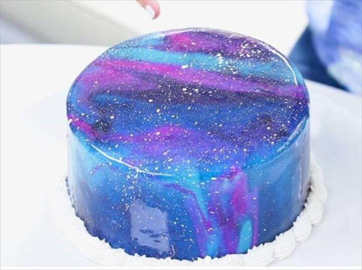 DIY Galaxy Mirror Cake