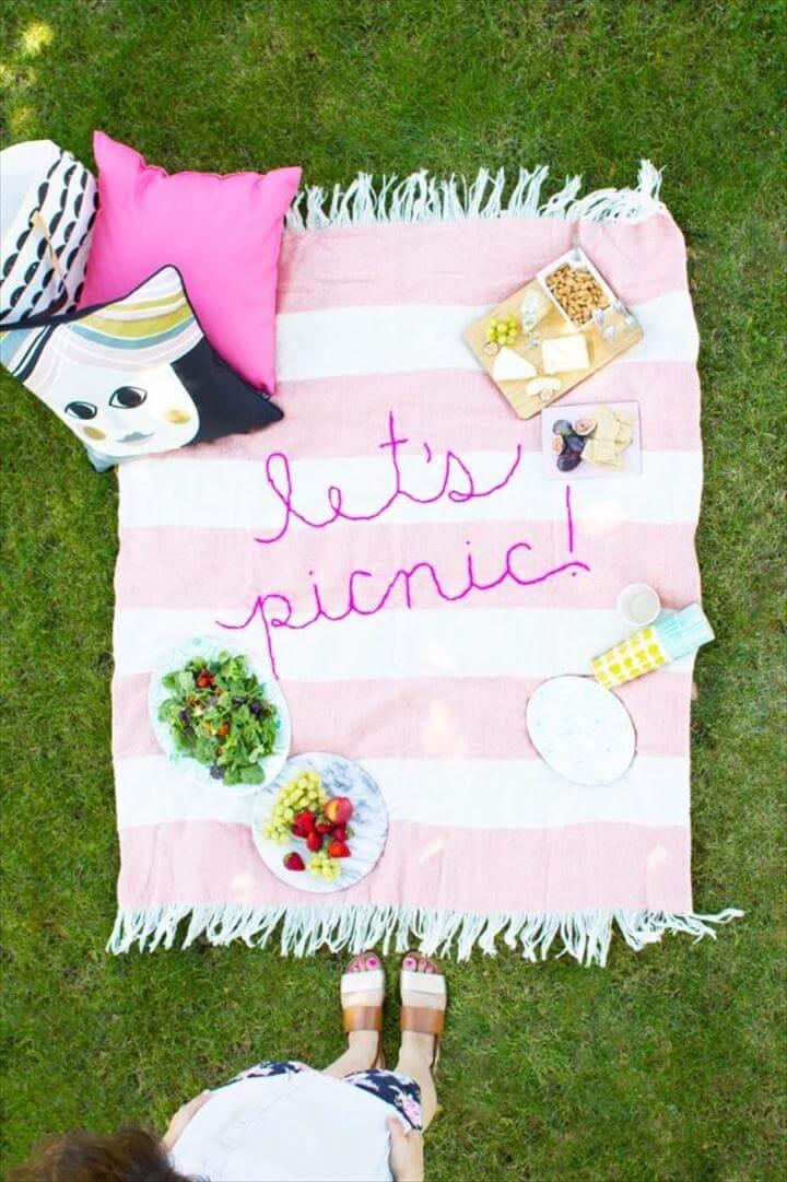 Free Embroidery Patterns - DIY Giant Embroidery Picnic Blanket - Best Embroidery Projects