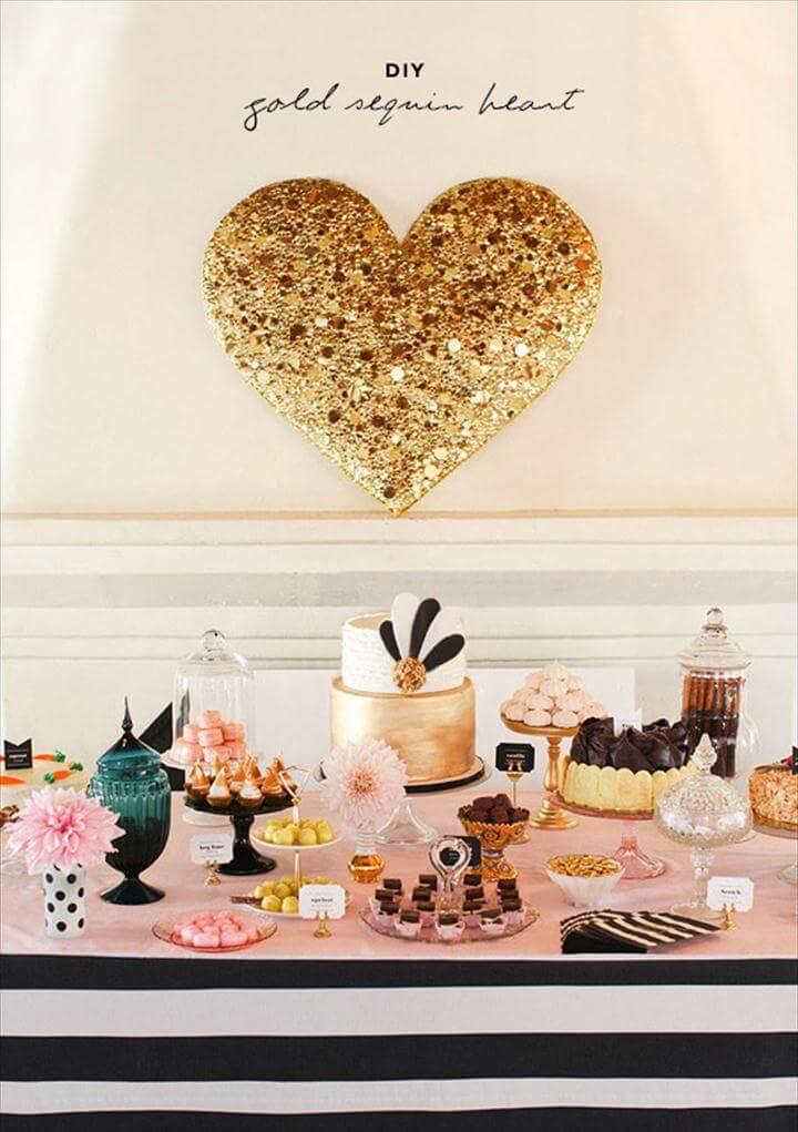 diy gold sequin heart