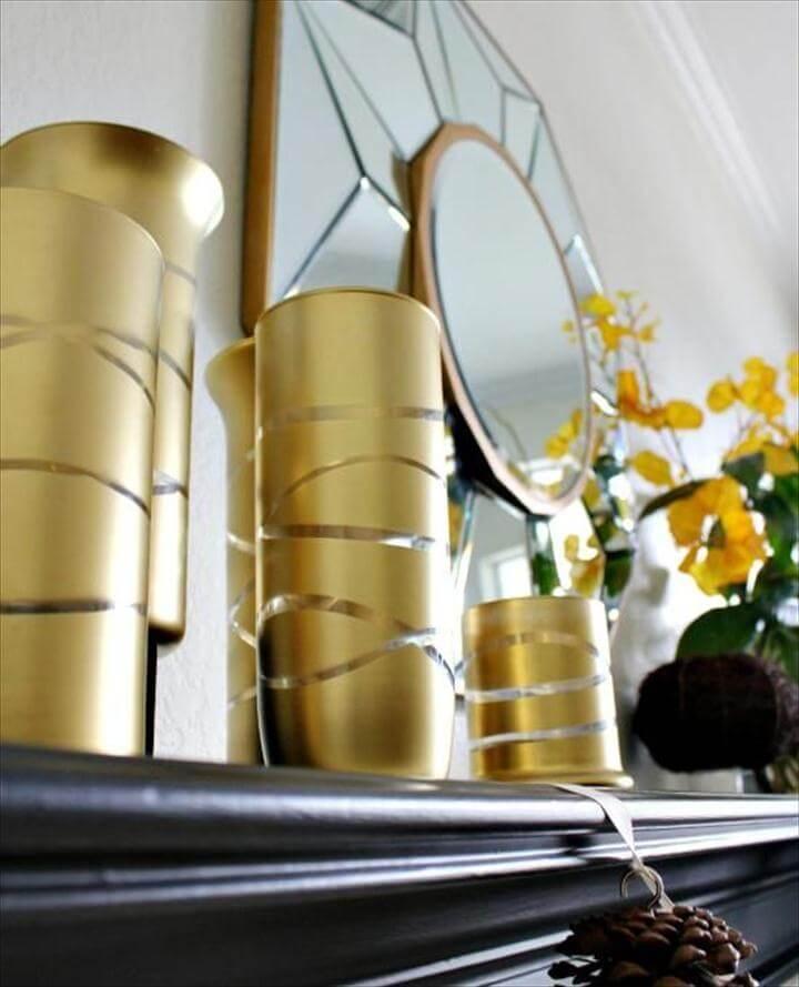 DIY Home Decor Crafts :DIY Vase : DIY Gold Striped Vases