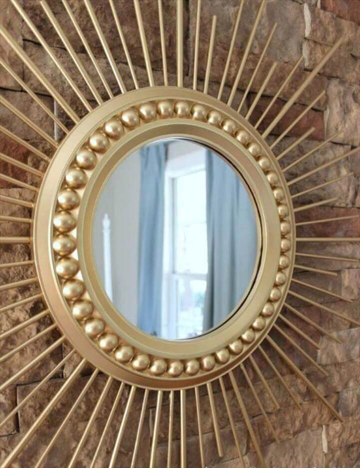 DIY Gold Sunburst Mirror, Gold DIY Projects and Crafts - DIY Gold Sunburst Mirror - Easy Room Decor, Wall