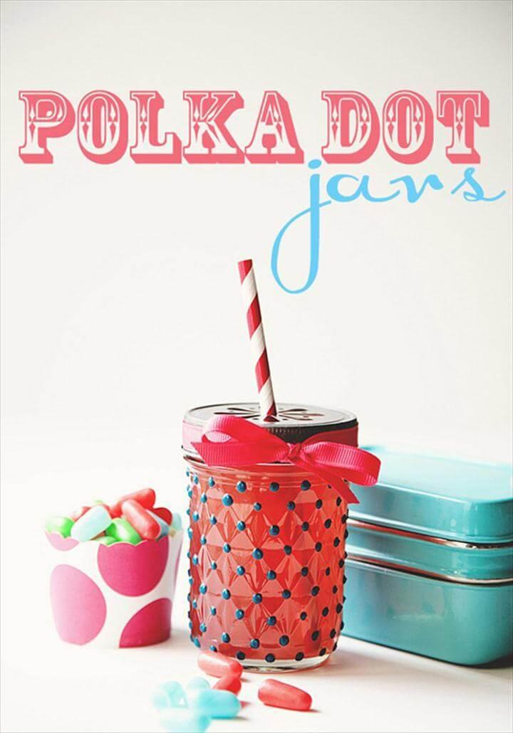 Cute DIY Mason Jar Ideas - Polka Dot Jars - Fun Crafts, Creative Room Decor