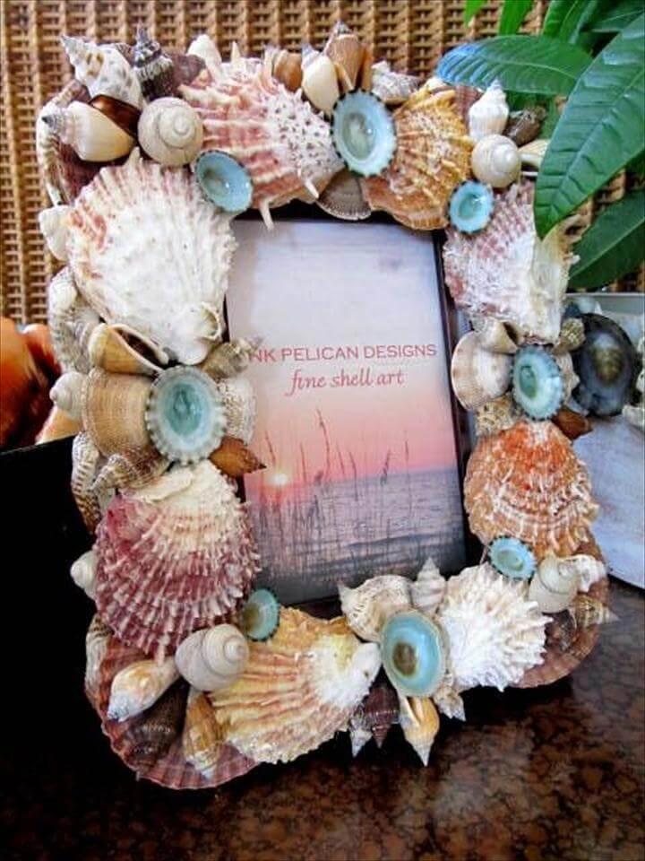 diy picture frame, handmade frame, sea shell frame