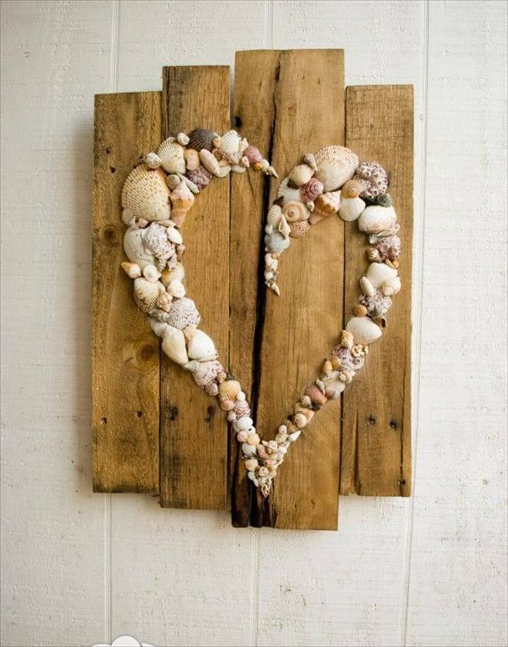 diy hearts, seashell hearts, diy wall art