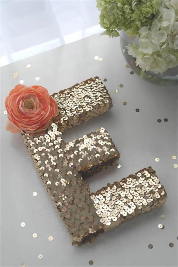 DIY Monogram Projects and Crafts Ideas -Sequin Monogram Letter- Letters, Wall Art,