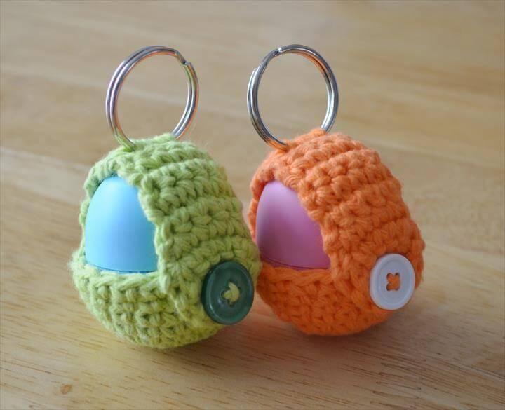 Keychain EOS Lip Balm Holder, Easy Handmade Fun Crochet Pattern Keychains