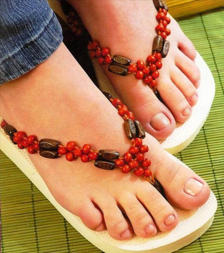 diy flip flops wood red beads embellish