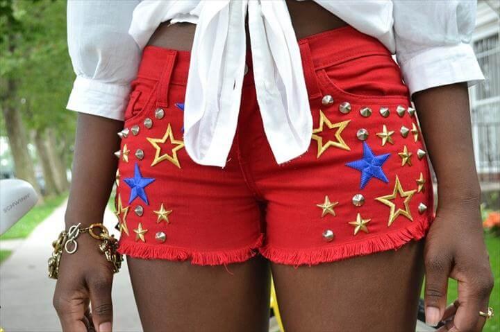 Embroidered Star Stud Shorts