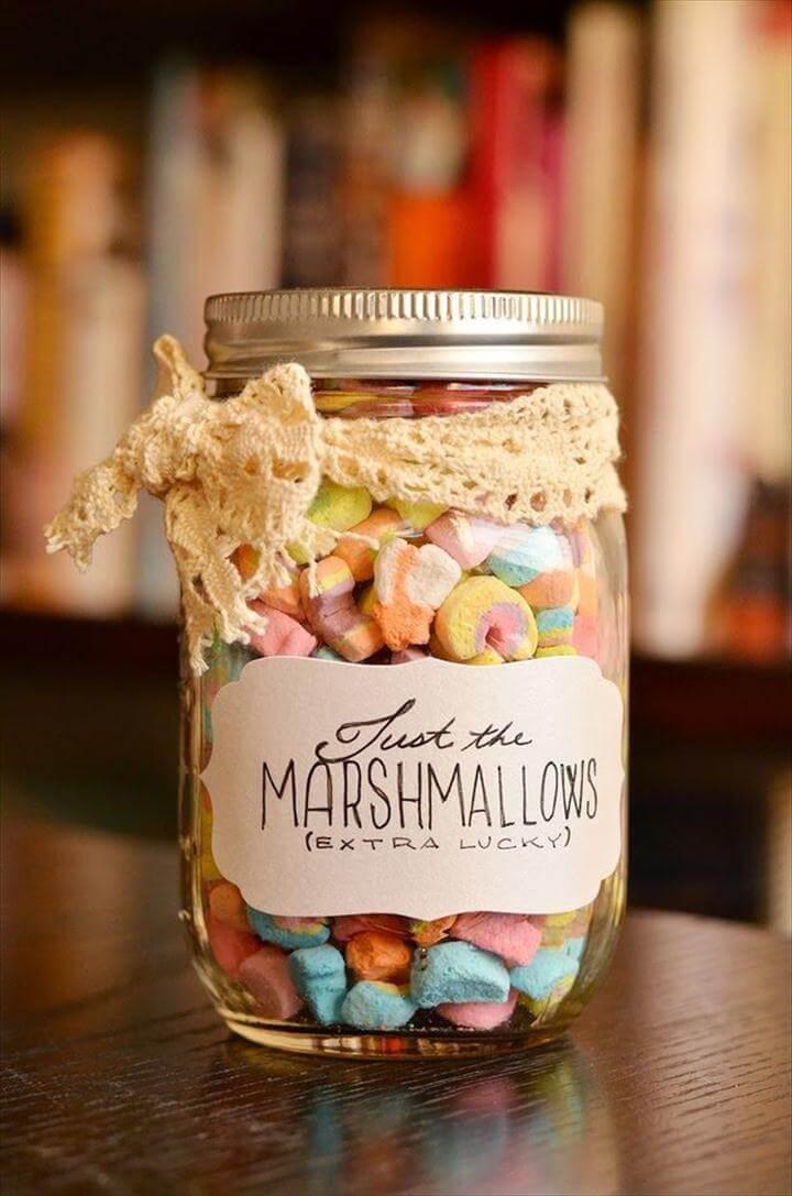 Lucky Charms Marshmallows in a Jar, gorgeous Christmas mason jar gifts