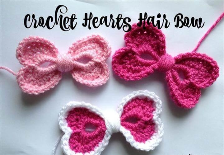  Crochet Hearts Hair Bow