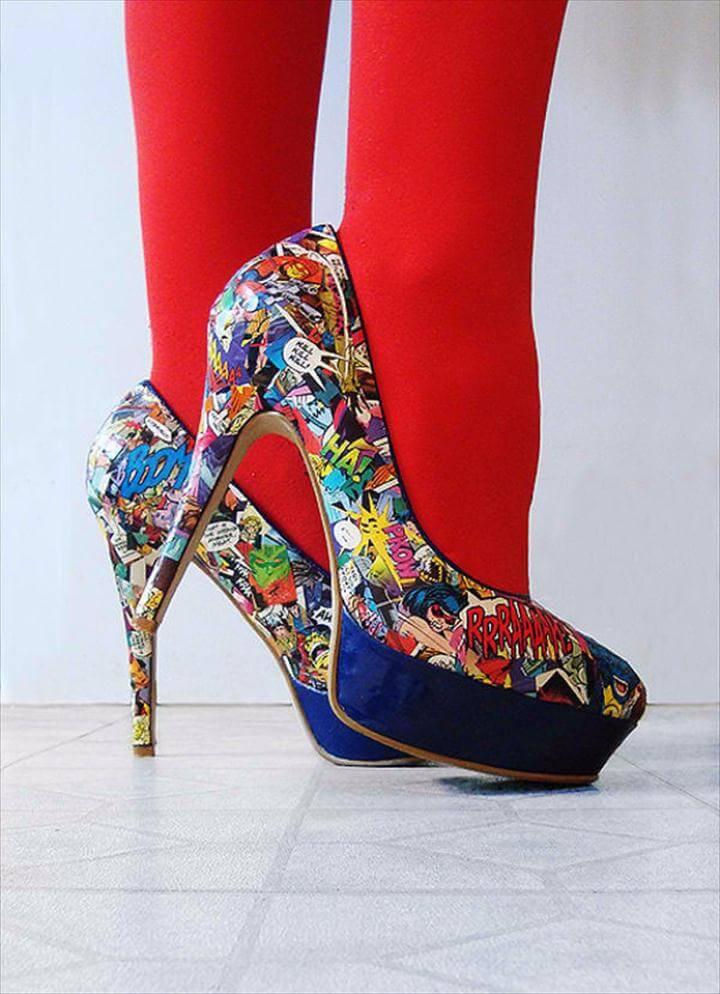 DIY Shoe Makeovers - Killer DIY Comic Strip High Heels - Cool Ways to Update,