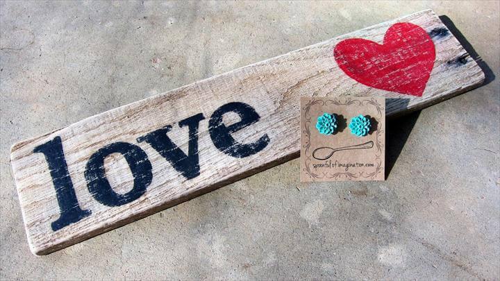 Love wood sign and teal earrings