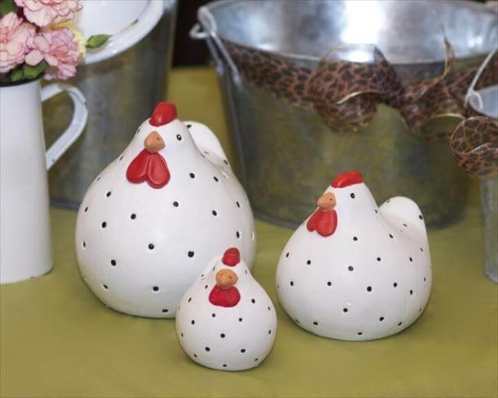 Decorative elements, like these cute polka-dot ceramic chickens, add a casual simplicity