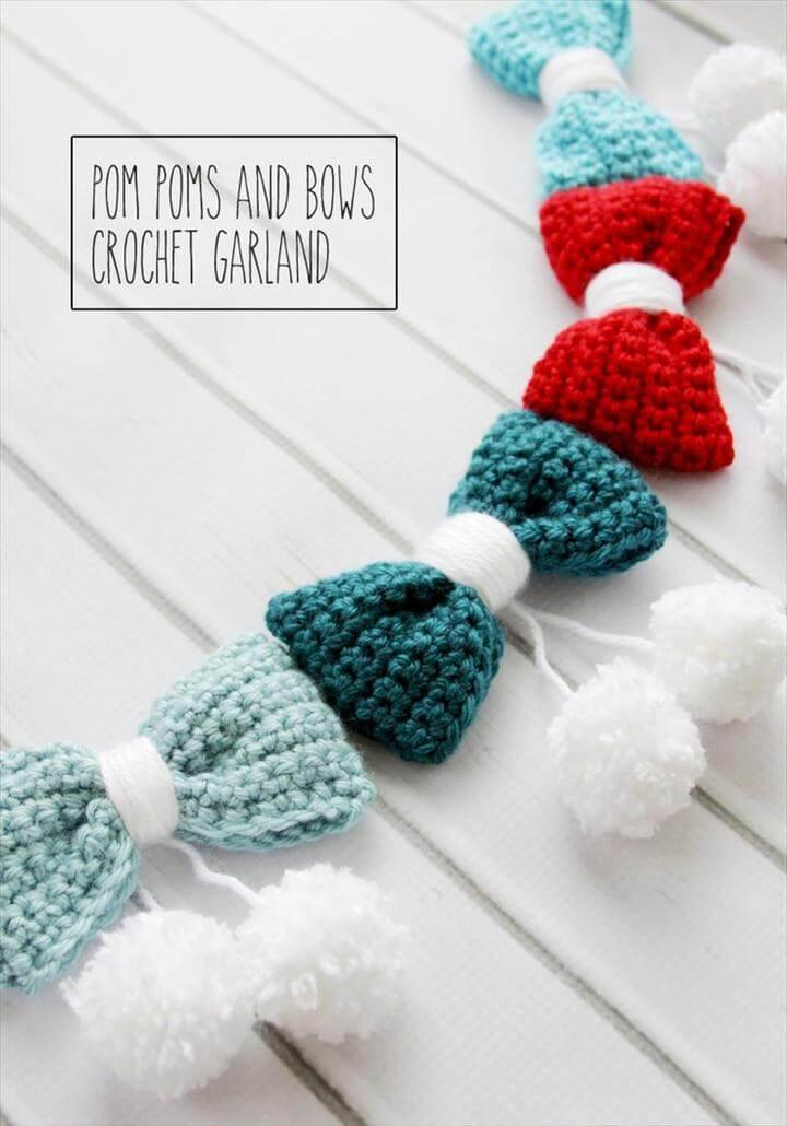 DIY Pom Poms and Bows Crochet Garland