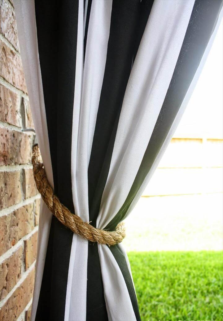 patio curtains + DIY rope tieback