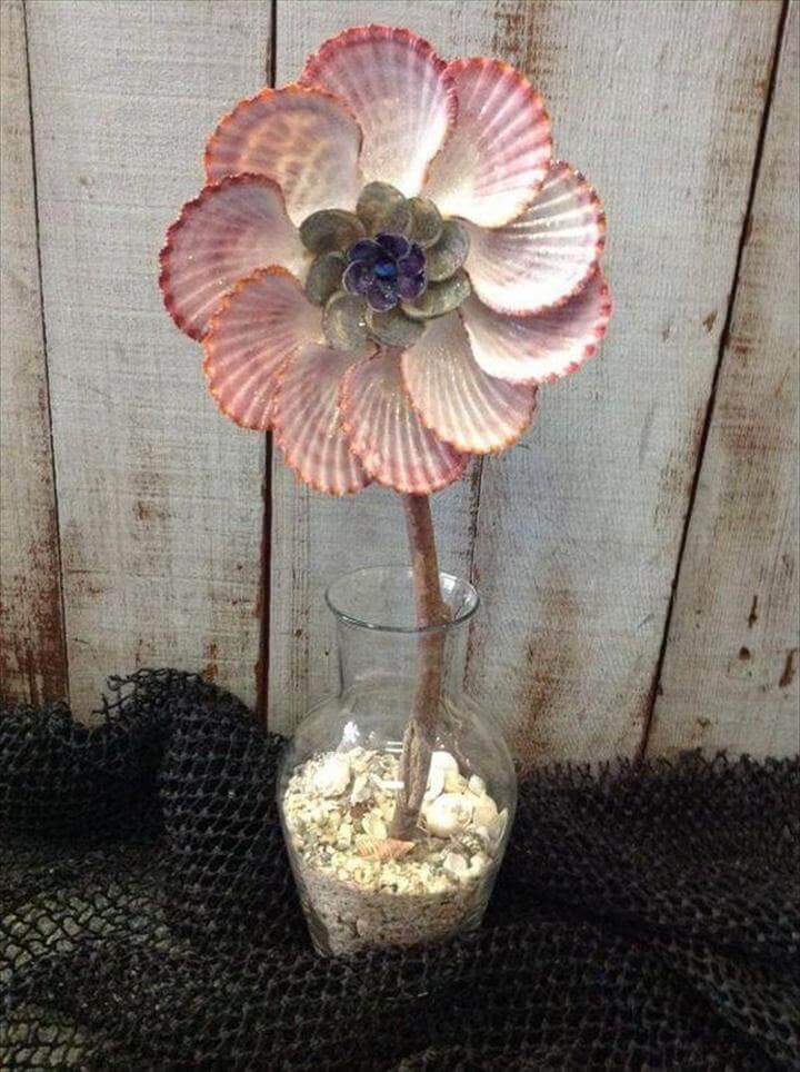 diy flower idea made from sea shells. diy flower idea, seashell flower, home decor