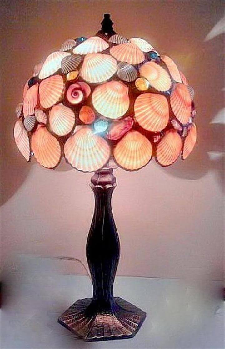 diy lamp, lighting lamp. seashell lamp. handmade lamp