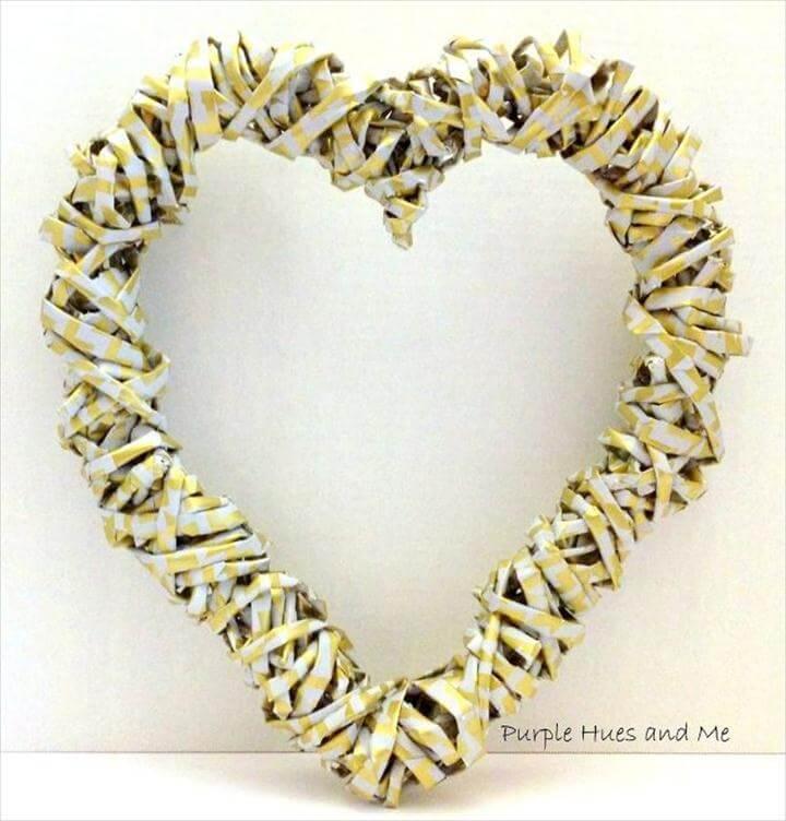 DIY A Non-Traditional Valentine - Make a Gift-Wrapping Paper Heart, diy a non traditional valentine make a gift wrapping paper heart, crafts, seasonal holiday,Weave wrapping paper into a metallic wreath