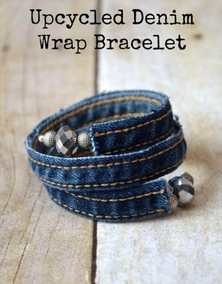 DIY Crafts with Old Denim Jeans - Upcycled Denim Wrap Bracelet - Cool Projects and Fashion