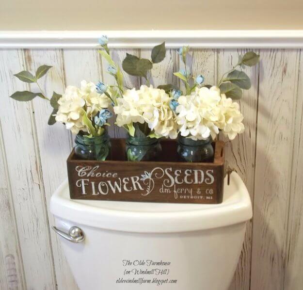 DIY Bathroom Decor Ideas - Antique Sewing Turned Seedbox Bathroom Display - Cool Do It Yourself