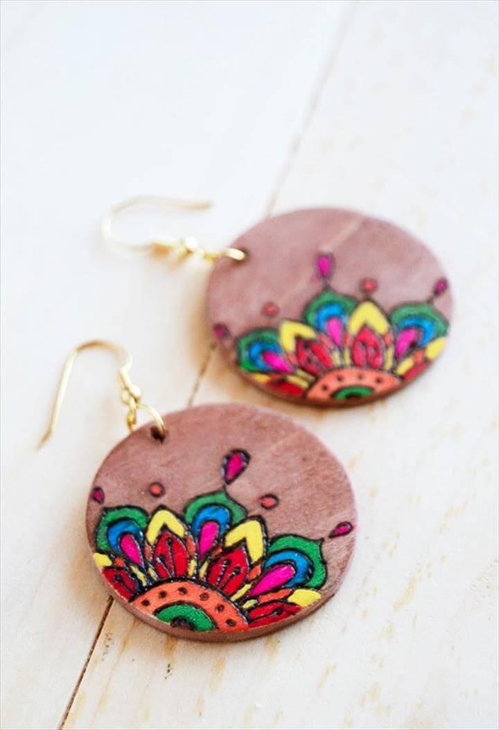 DIY: Coloring Book-Style Woodburned Earrings