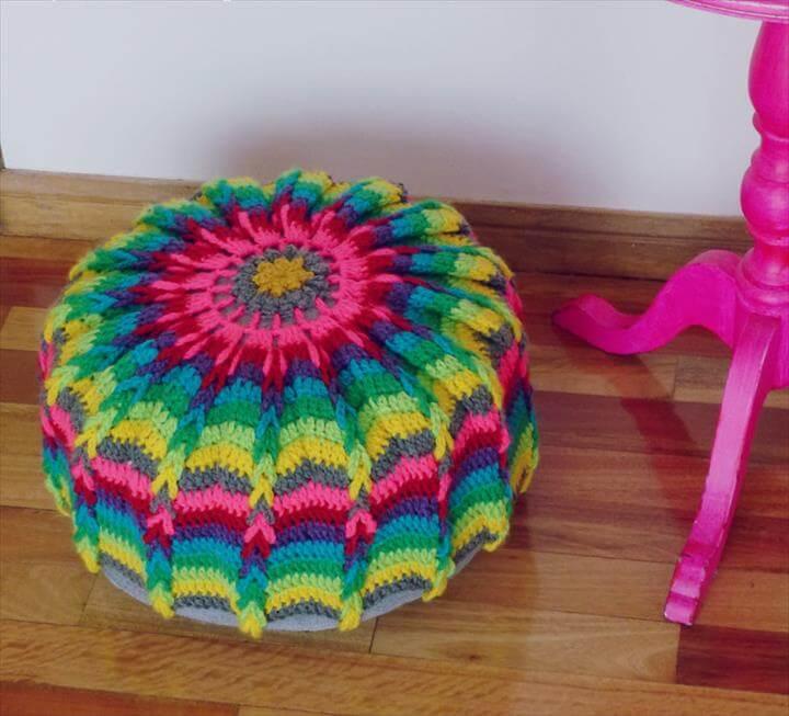 Ottoman Crochet Pattern Mandala PDF - floor pillow or crochet hoop wall art photo tutorial -