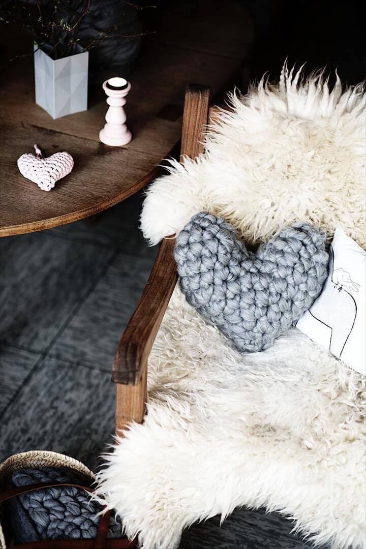 Easy Chunky Crochet Heart Pillow