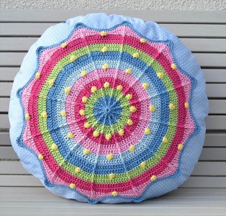 Round Pillow Sansara - Crochet pattern + sewing instructions, PDF photo tutorial