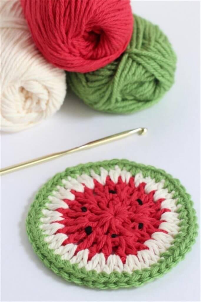 diy coasters, crochet coasters, watermelon coastres