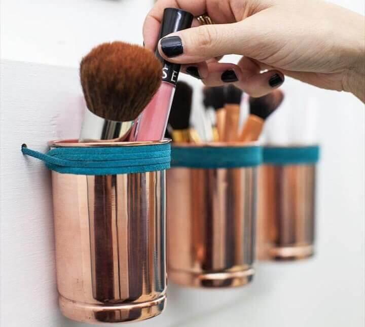 DIY: leather + copper cup organizer