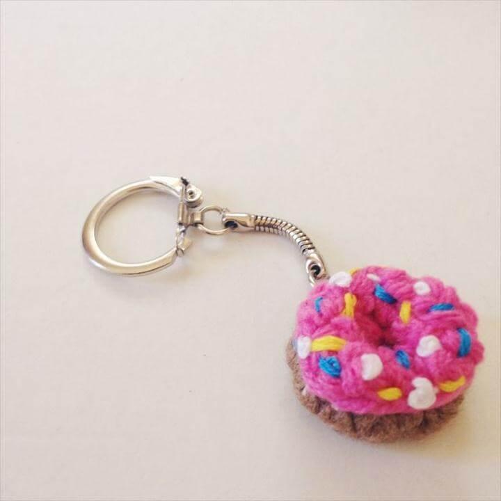 Mini Crochet Donut KeyChain DIY Free Pattern and Tutorial