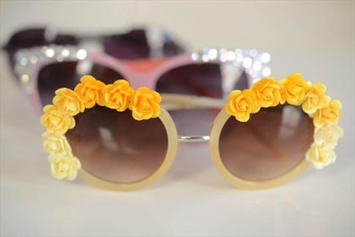 Easy Summer DIY, Flower Sunglasses, Fun Craft Projects, Awesome DIY Embellished Sunglasses