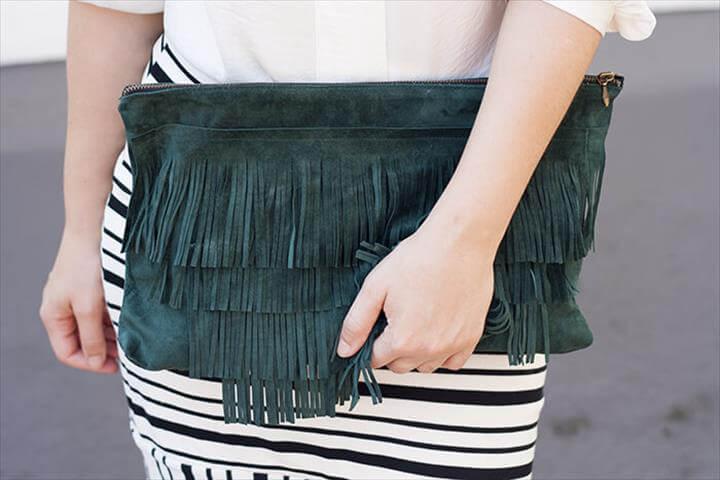 fringe leather clutch