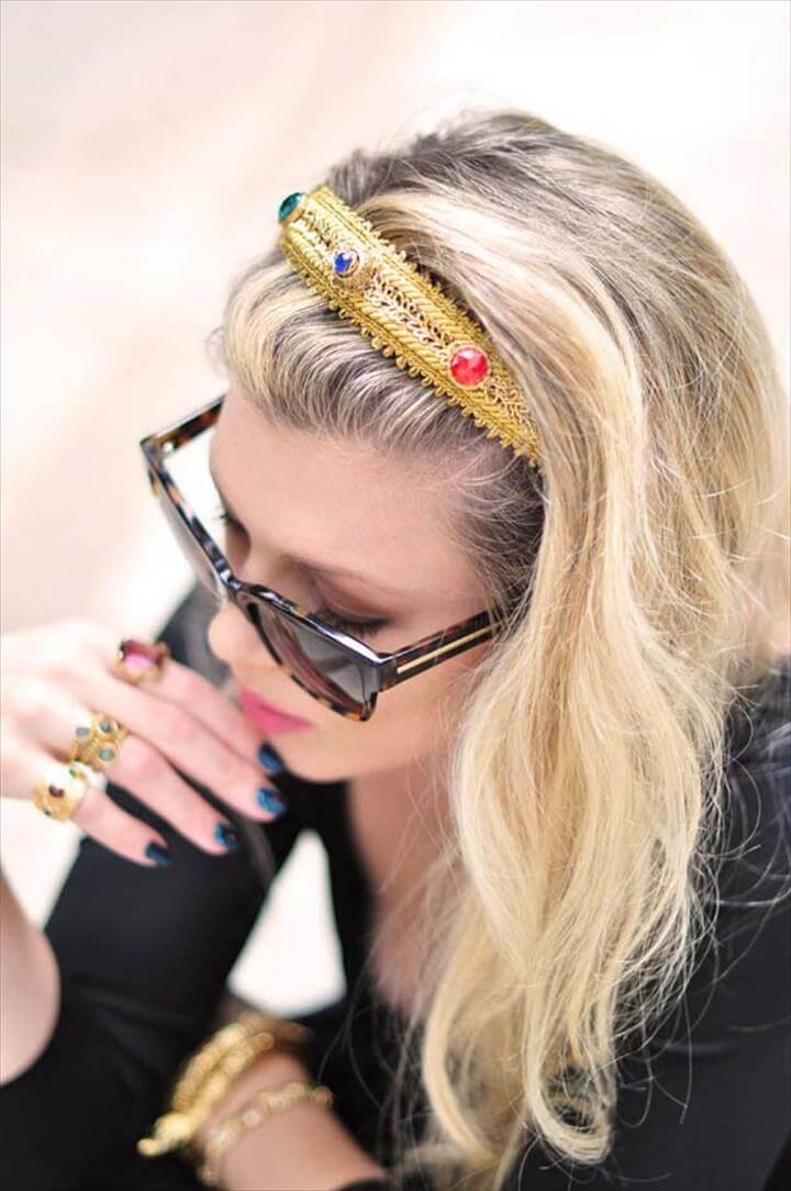 DIY Hair Accessories - Dolce & Gabbana Bejeweled Gold Headband - Create Pretty Hairstyles