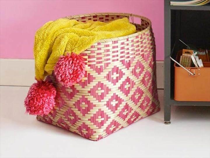 Pom Pom Blanket, storage basket