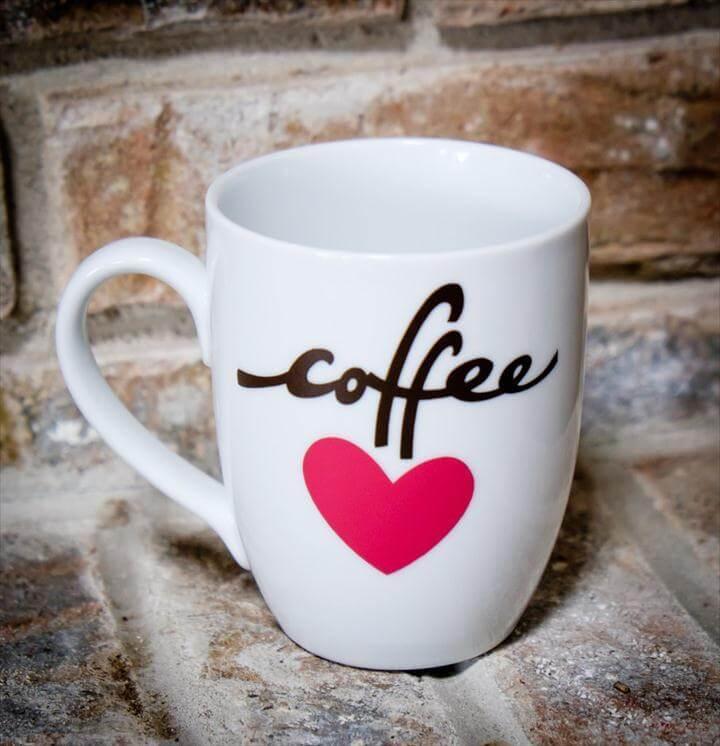 Coffee Love Mug DIY, heart coffee mug
